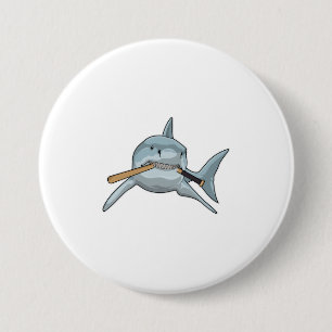 Shark at Baseball with Baseball bat 7.5 Cm Round Badge