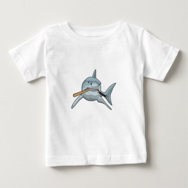 Shark at Baseball with Baseball bat Baby T-Shirt (Front)