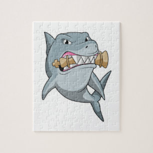 Shark at Chess with Chess piece King Jigsaw Puzzle