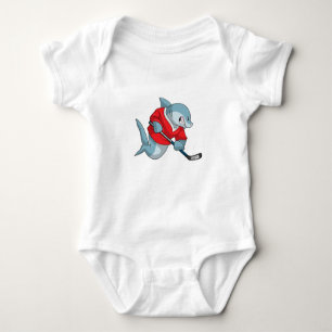 Shark at Ice hockey with Ice hockey stick Baby Bodysuit