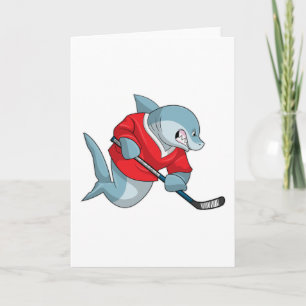 Shark at Ice hockey with Ice hockey stick Card