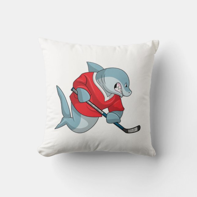 Shark at Ice hockey with Ice hockey stick Cushion (Front)