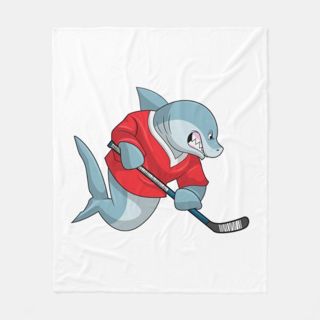 Shark at Ice hockey with Ice hockey stick Fleece Blanket (Front)