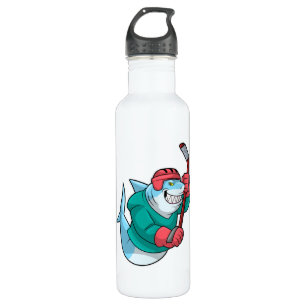 Shark at Ice hockey with Ice hockey stick & Helmet 710 Ml Water Bottle