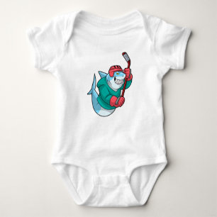Shark at Ice hockey with Ice hockey stick & Helmet Baby Bodysuit