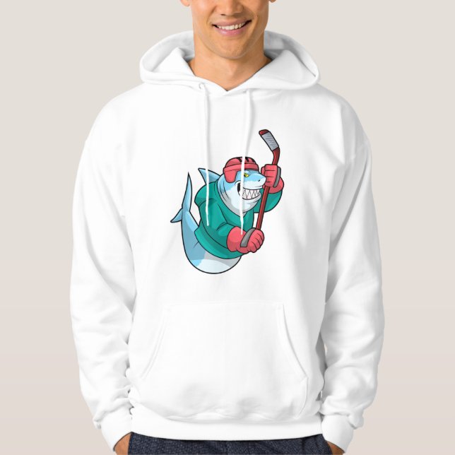 Shark at Ice hockey with Ice hockey stick & Helmet Hoodie (Front)
