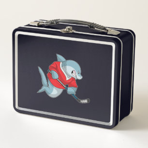 Shark at Ice hockey with Ice hockey stick Metal Lunch Box