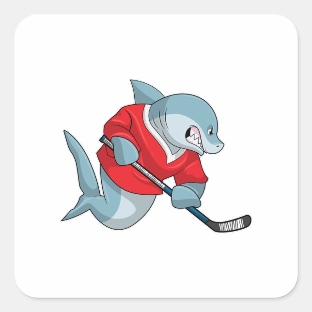 Shark at Ice hockey with Ice hockey stick Square Sticker (Front)