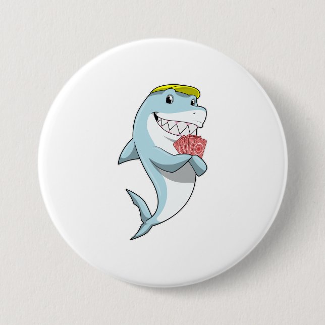 Shark at Poker with Poker cards 7.5 Cm Round Badge (Front)