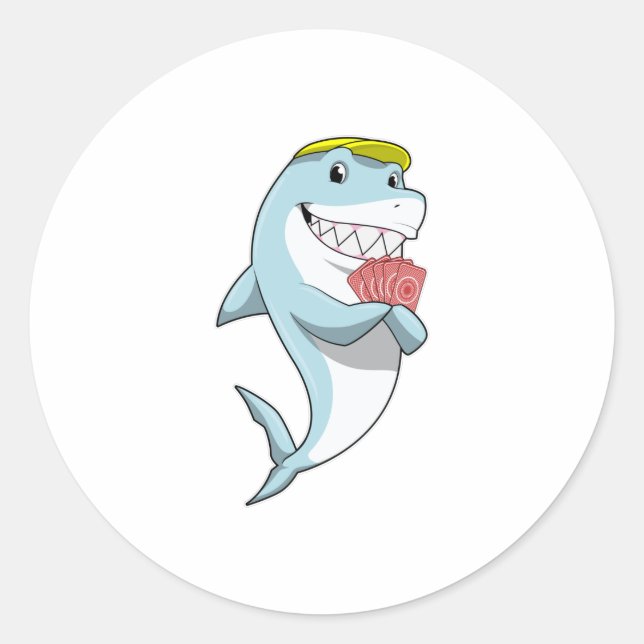Shark at Poker with Poker cards Classic Round Sticker (Front)