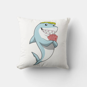 Shark at Poker with Poker cards Cushion