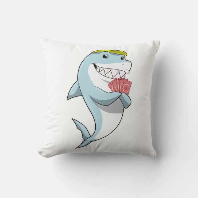 Shark at Poker with Poker cards Cushion (Front)