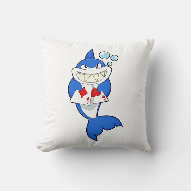 Shark at Poker with Poker cards Cushion (Front)