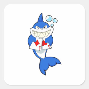 Shark at Poker with Poker cards Square Sticker