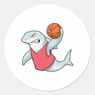Shark at Sports with Basketball Classic Round Sticker