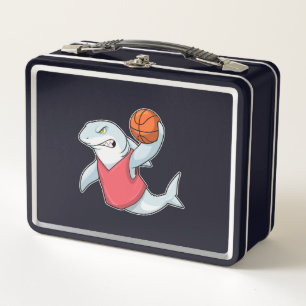 Shark at Sports with Basketball Metal Lunch Box