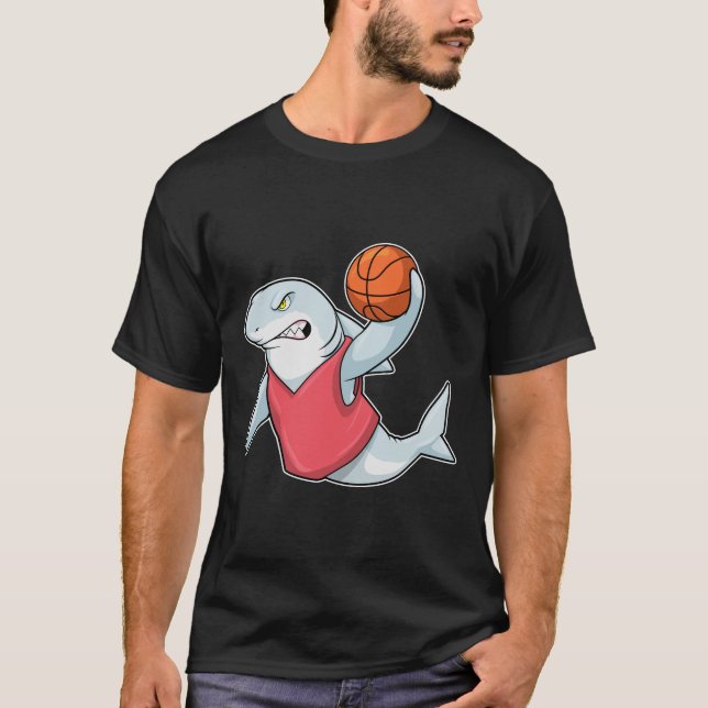 Shark at Sports with Basketball T-Shirt (Front)