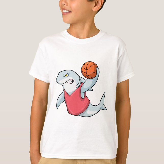 Shark at Sports with Basketball T-Shirt (Front)