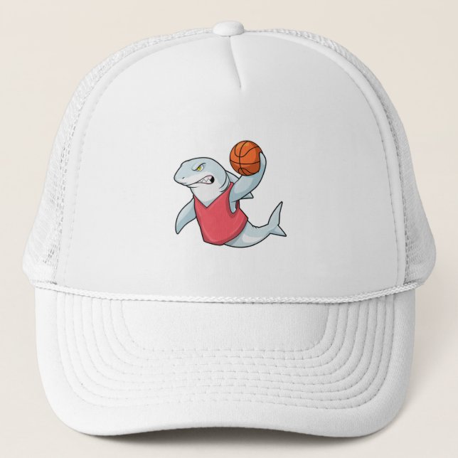 Shark at Sports with Basketball Trucker Hat (Front)