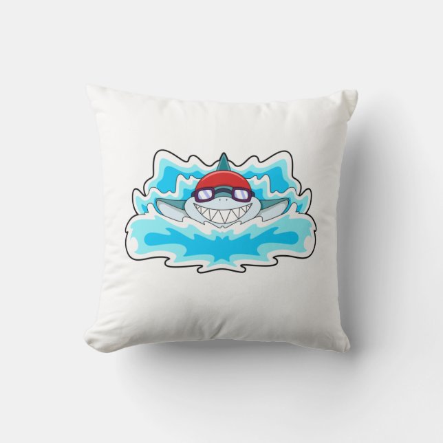 Shark at Swimming with Swimming goggles Cushion (Front)