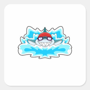 Shark at Swimming with Swimming goggles Square Sticker
