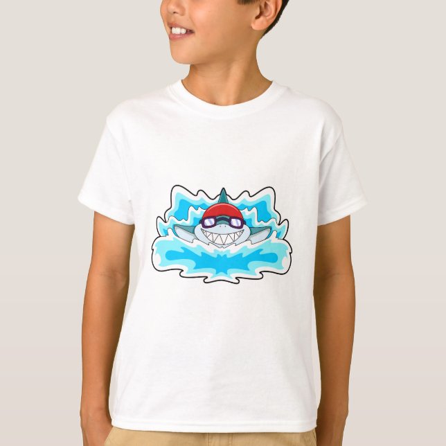 Shark at Swimming with Swimming goggles T-Shirt (Front)