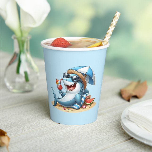 Shark Attack Beach Birthday Paper Cups (Insitu)