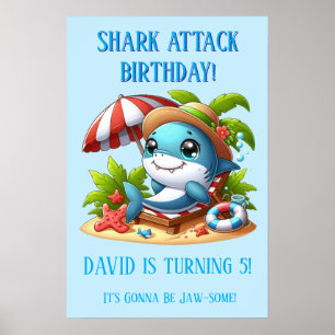 Shark Attack Beach Birthday Poster   Editable Name