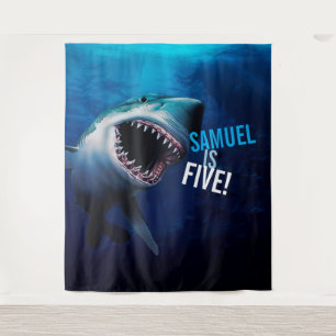 Shark Attack Boys Birthday Ocean Photo Backdrop Tapestry