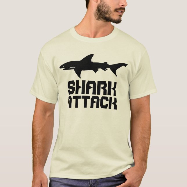 SHARK Attack!  Drawing of Shark and Warning Text T-Shirt (Front)