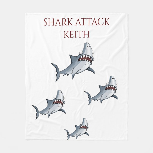 "SHARK ATTACK" fleece blanket & personalised name. (Front)