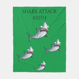 "SHARK ATTACK" fleece blanket & personalised name.
