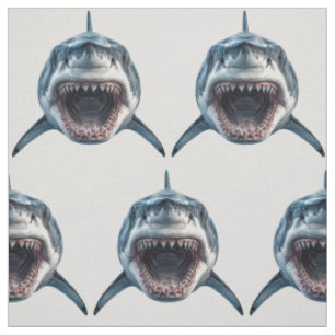 Shark Attack Grey Background Fun Animal art Fabric