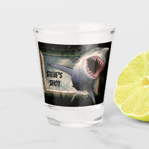 Shark attack leaping out of water 3d style shot glass
