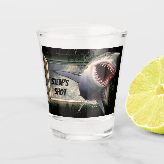 Shark attack leaping out of water 3d style shot glass (Front)