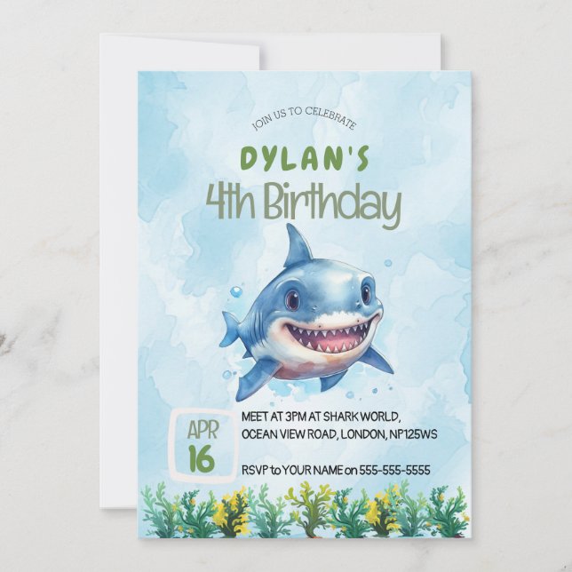 Shark Attack Ocean Invitation Boys Birthday (Front)
