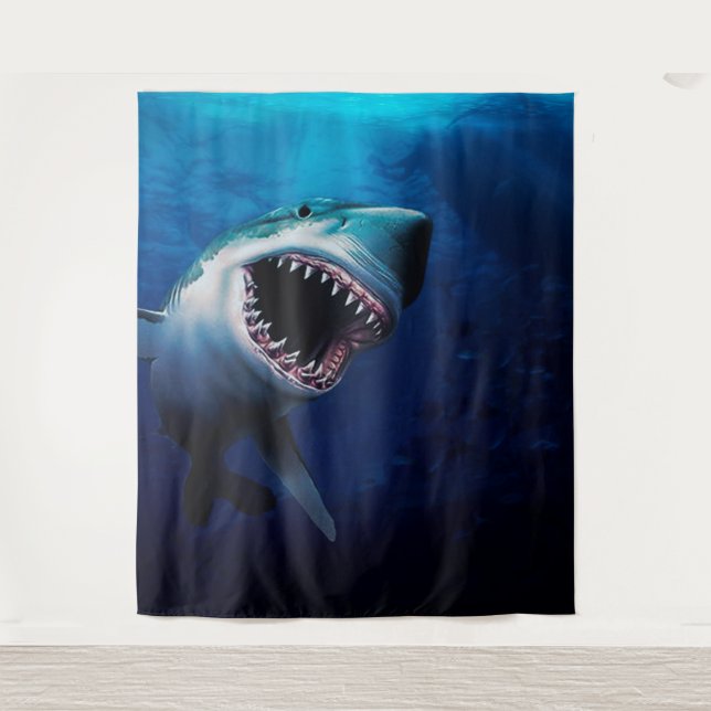 Shark Attack |  Ocean Photo Backdrop Background Tapestry (Front)