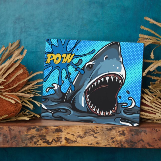 Shark Attack POW Superhero Comic Water Splat Plaque (Side)