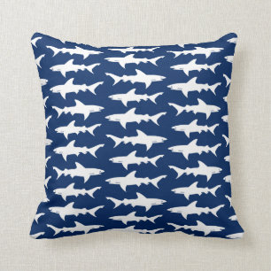 Shark Attack School of Sharks in Blue Ocean Cushion