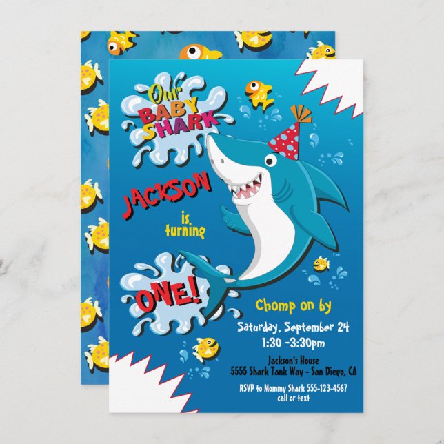 Shark Baby Birthday Party invitation (Front/Back)
