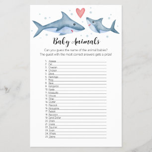 Shark Baby Shower Baby Animals Game with Answers Flyer
