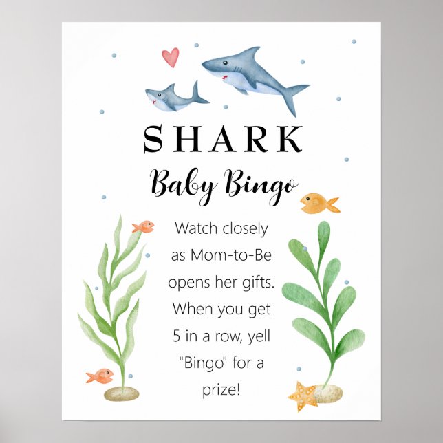 Shark Baby Shower "Baby Bingo" Sign (Front)