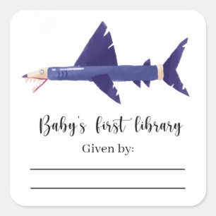 Shark - Baby Shower bookplate, books for baby Square Sticker
