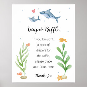 Shark Baby Shower Diaper Raffle Sign