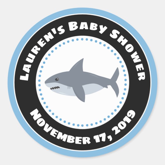 Shark Baby Shower Favour Stickers (Front)