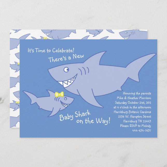 Shark Baby Shower Gender Neutral Co-Ed Invitation (Front/Back)