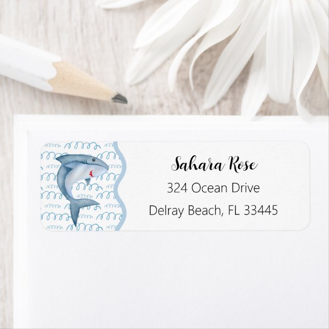 Shark Baby Shower Return Address Label (Insitu)
