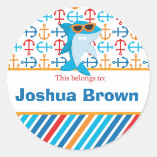 Shark Back to School Personalised Round Stickers