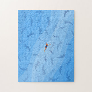 Shark beach swimmer Aerial Illustration Jigsaw Puzzle