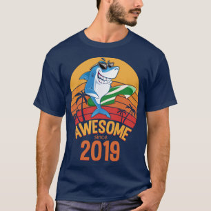 Shark Birthday 1 Year Old Surf Awesome Since 2019  T-Shirt